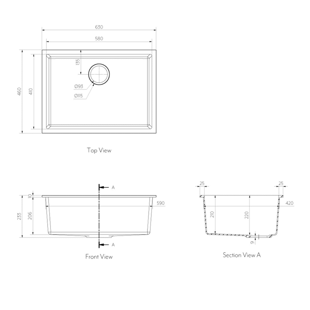 Vienna Single Sink 630x460x233mm