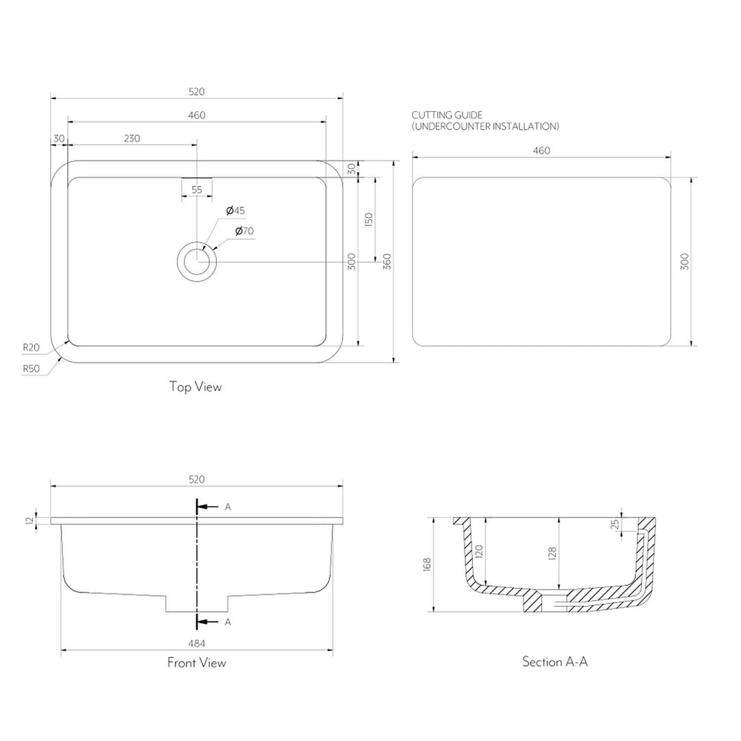 Zuri Undermount Rectangle Basin 460-520mm