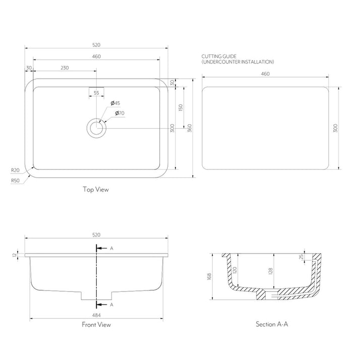 Zuri Undermount Rectangle Basin 460-520mm