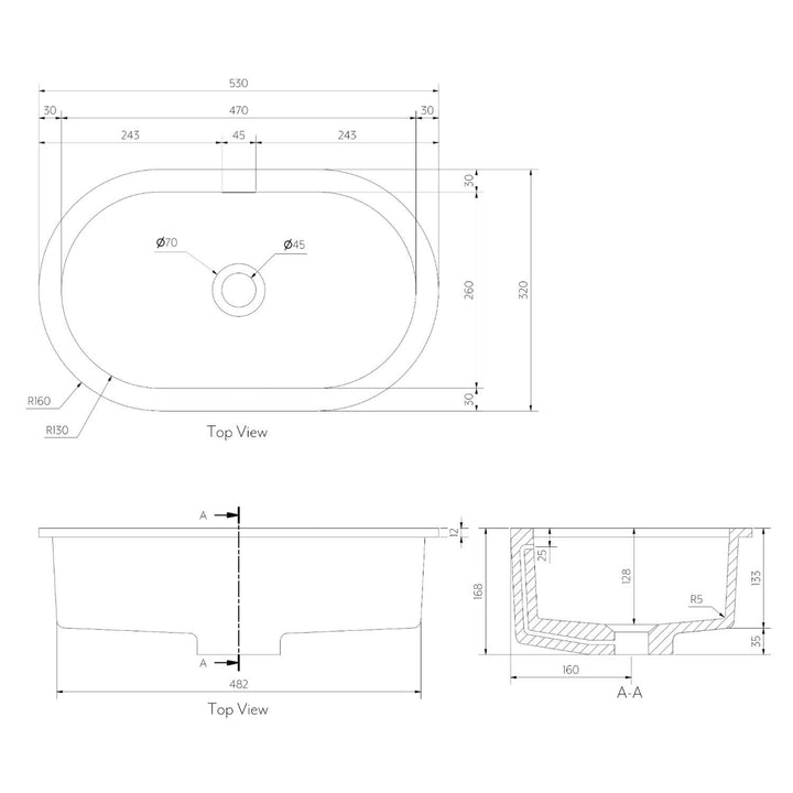 Zuri Undermount Pill Oval Basin 530mm