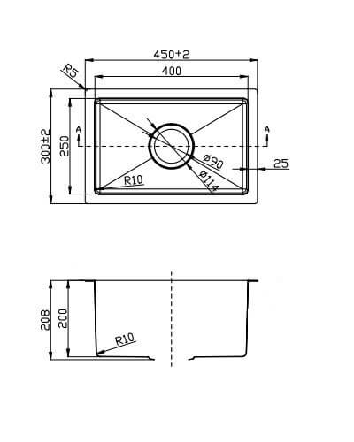 Juno Small Handmade Stainless Steel Sink 200mm Deep