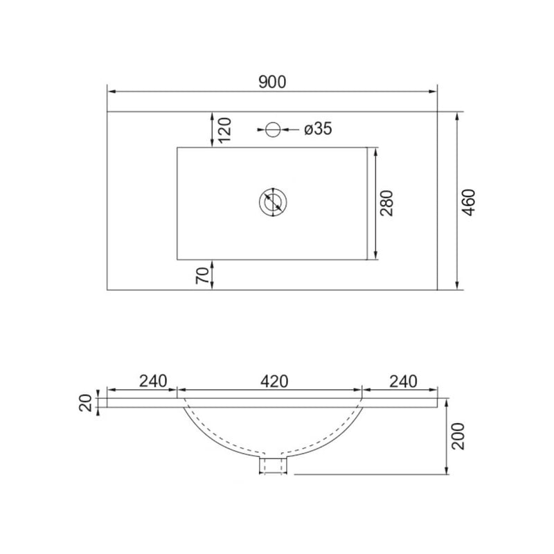 Ceramic Vanity Benchtop 460mm Sink (600-1500mm)