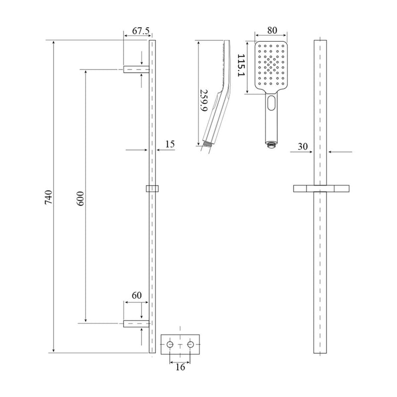 Alice Square Sliding Shower Rail