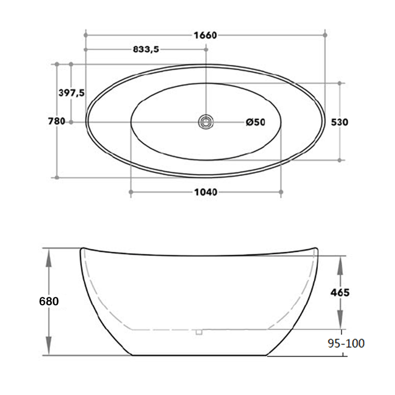 Ash Freestanding Bathtub High Back 1500-1660mm