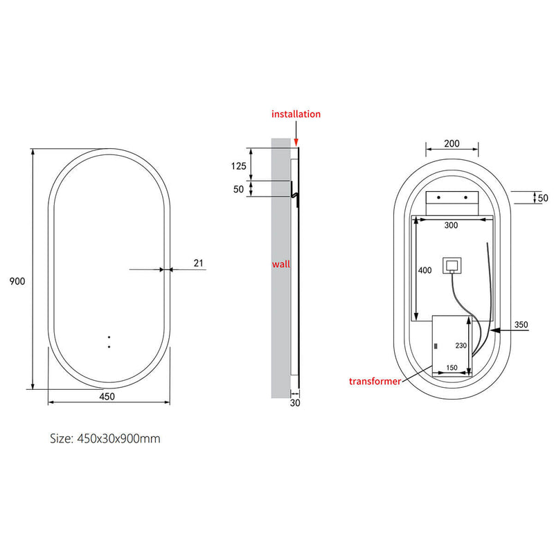 Beau Oval Framed Backlit LED Mirror 450x900mm