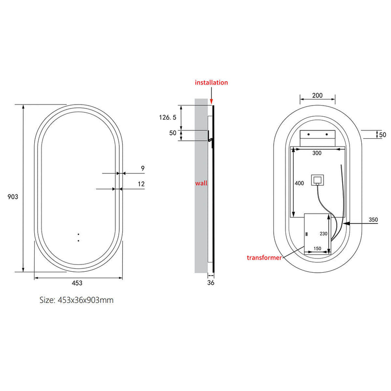 Beau Oval Framed Backlit LED Mirror 450x900mm