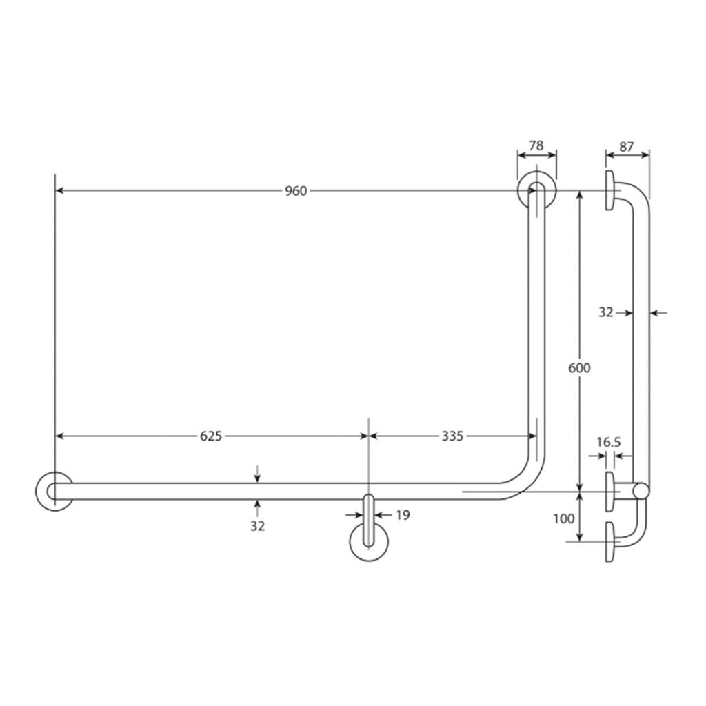 Dda Grab Rails Disable Care 90 Degree DDA Grab Rail – Sunlight Bathrooms