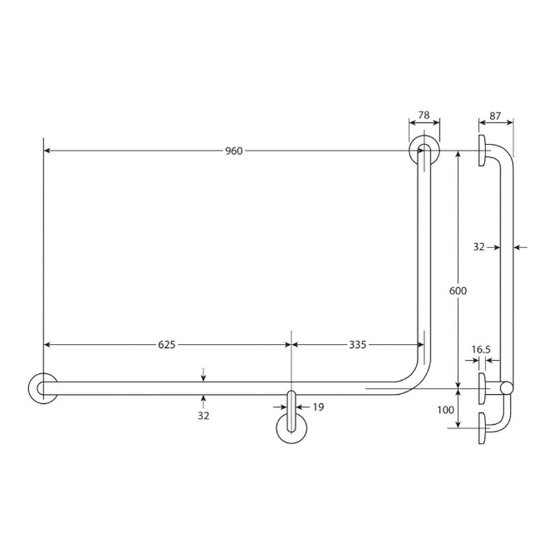 Care DDA Accessible 90 Degree Grab Rail 960x600mm