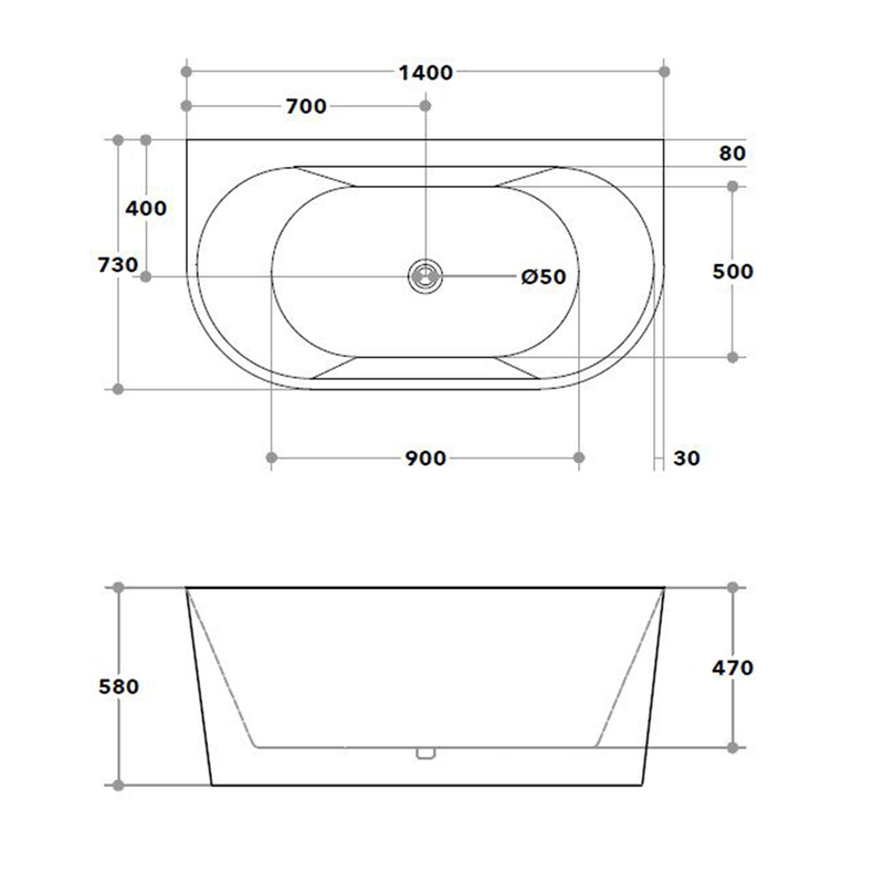 Eve Freestanding Back to Wall Bathtub 1400-1700mm