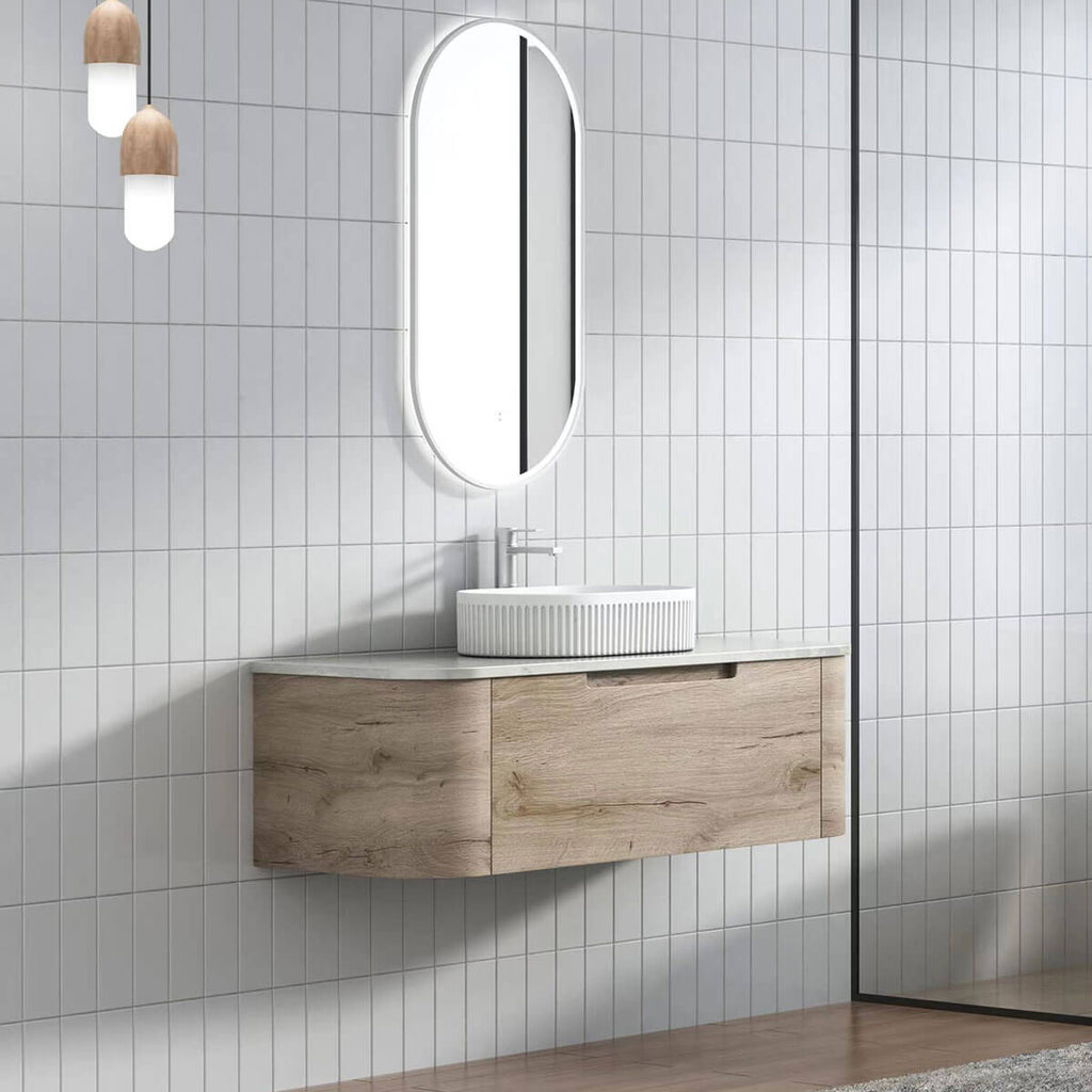 Timber Vanity Rounded Hamilton Curved Vanity Unit, Timber Colour Wall Hung Vanity – Sunlight ...