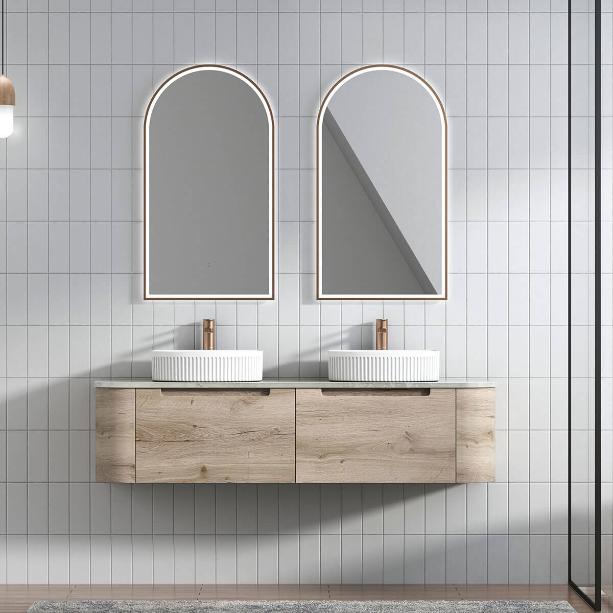 Hamilton Curved Vanity Unit, Timber Colour Wall Hung Vanity – Sunlight ...