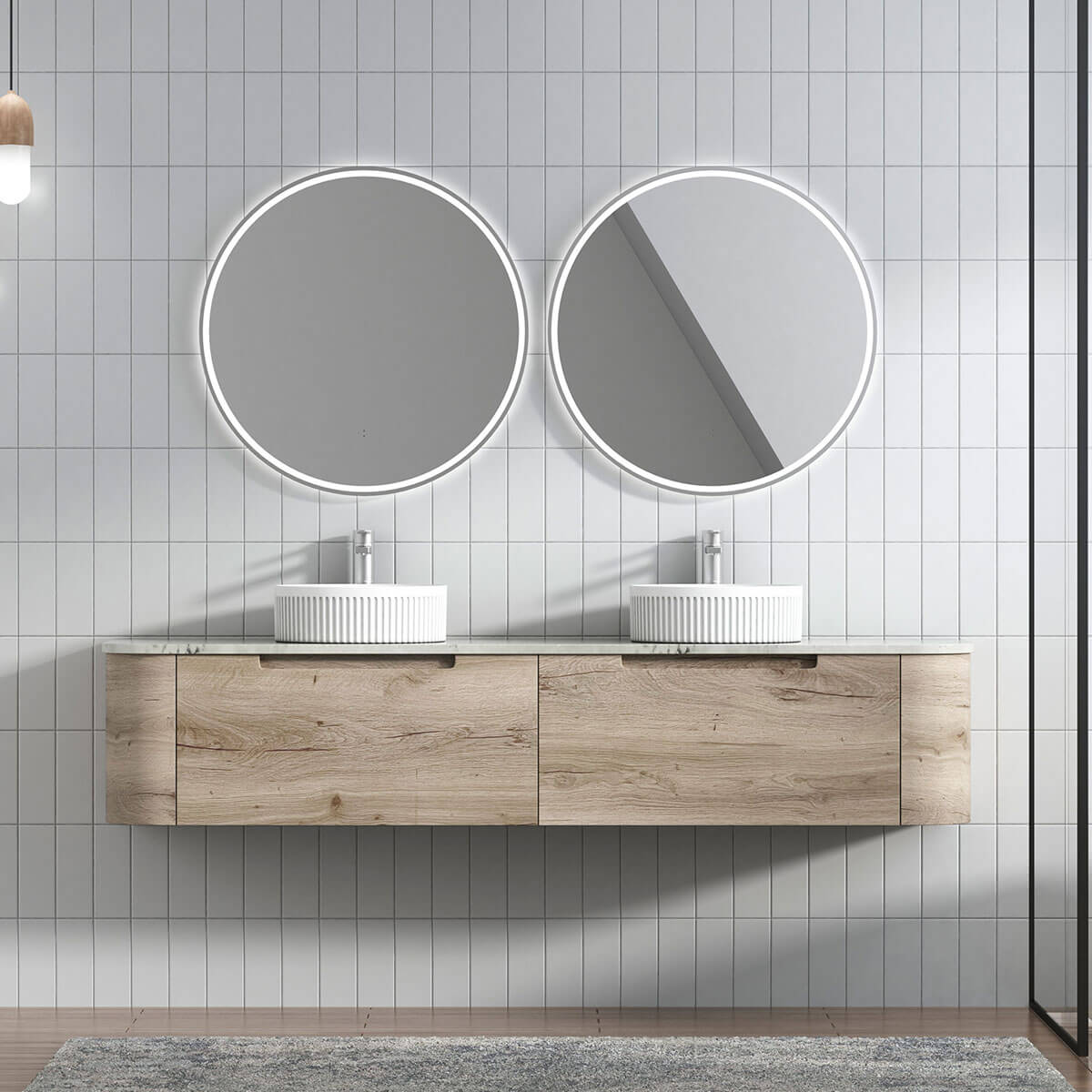 Hamilton Curved Vanity Unit, Timber Colour Wall Hung Vanity – Sunlight ...