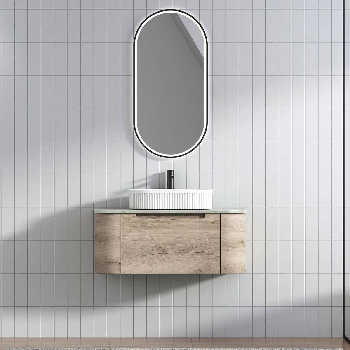 Hamilton Curved Vanity Unit, Timber Colour Wall Hung Vanity – Sunlight ...