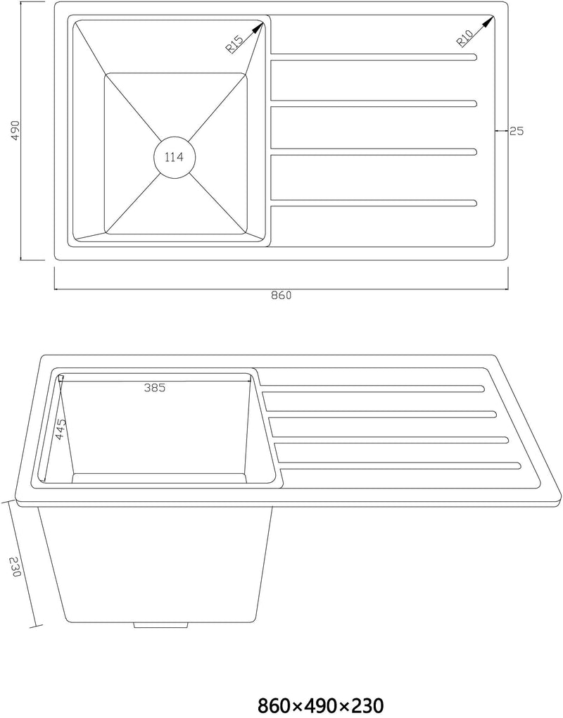 Iris Single Bowl Granite Sink with Drainer 860x490x230mm