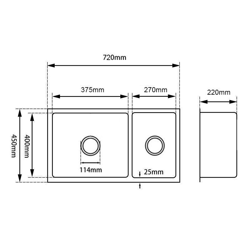 Juno 1.5 Bowl Stainless Steel Sink 720x450x220mm