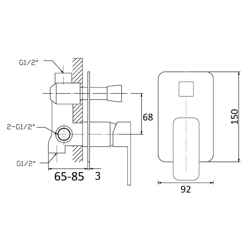 Levi Smooth Edge Shower Wall Mixer with Diverter