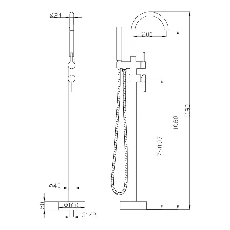 Morgan Freestanding Bath Filler Spout with Handset