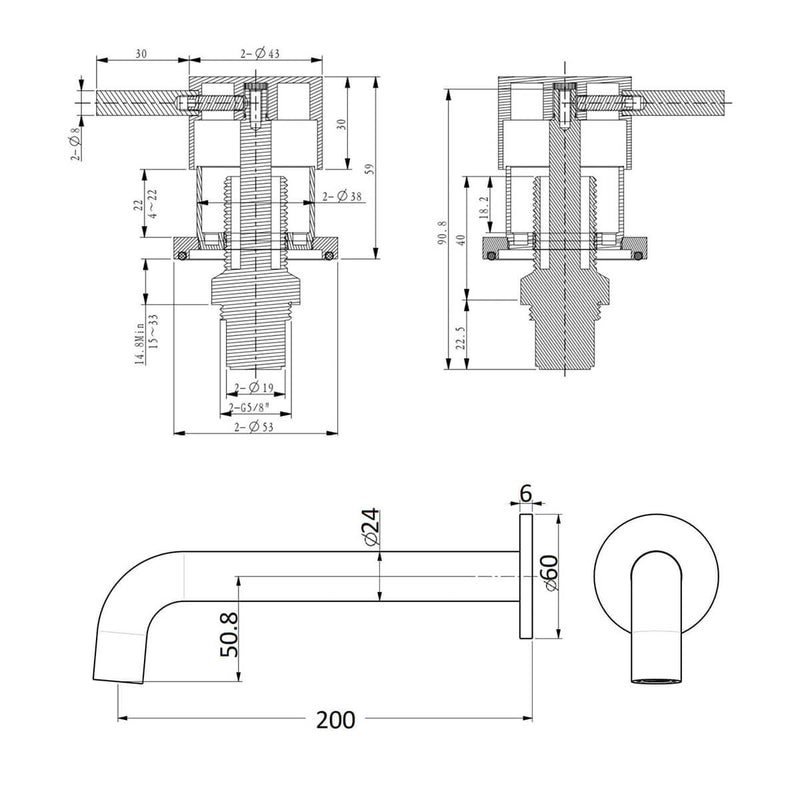 Morgan Pin Handle Quarter Turn Assembly Tap with Spout