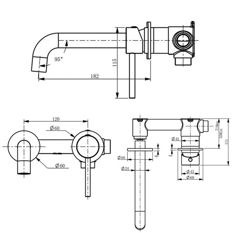 Morgan Curved Wall Mixer Spout and Mixer Set