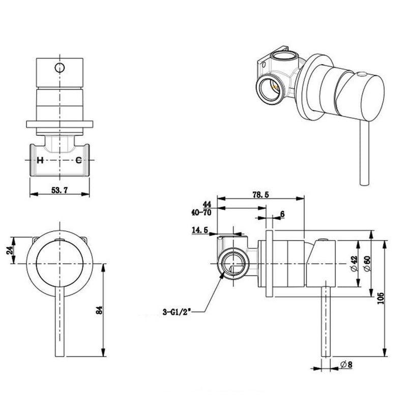 Morgan Bathroom Pin Handle Wall Mixer