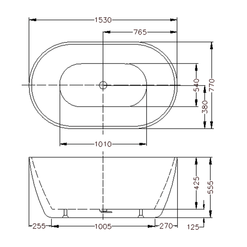 Olivia Oval Shape Freestanding Bathtub 1530-1690mm