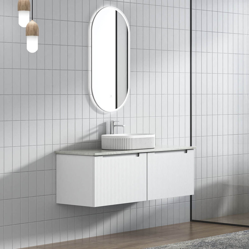 Perla Ribbed White Wall Hung Vanity (600-1800mm)