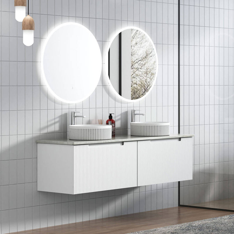 Perla Ribbed White Wall Hung Vanity (600-1800mm)