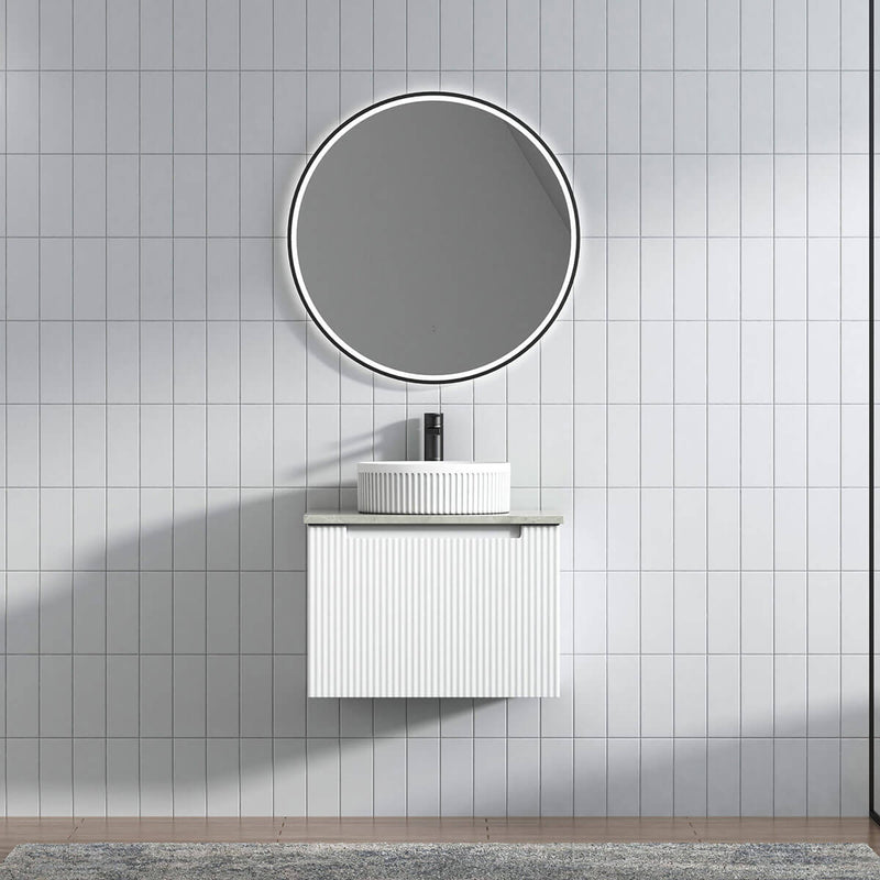 Perla Ribbed White Wall Hung Vanity (600-1800mm)