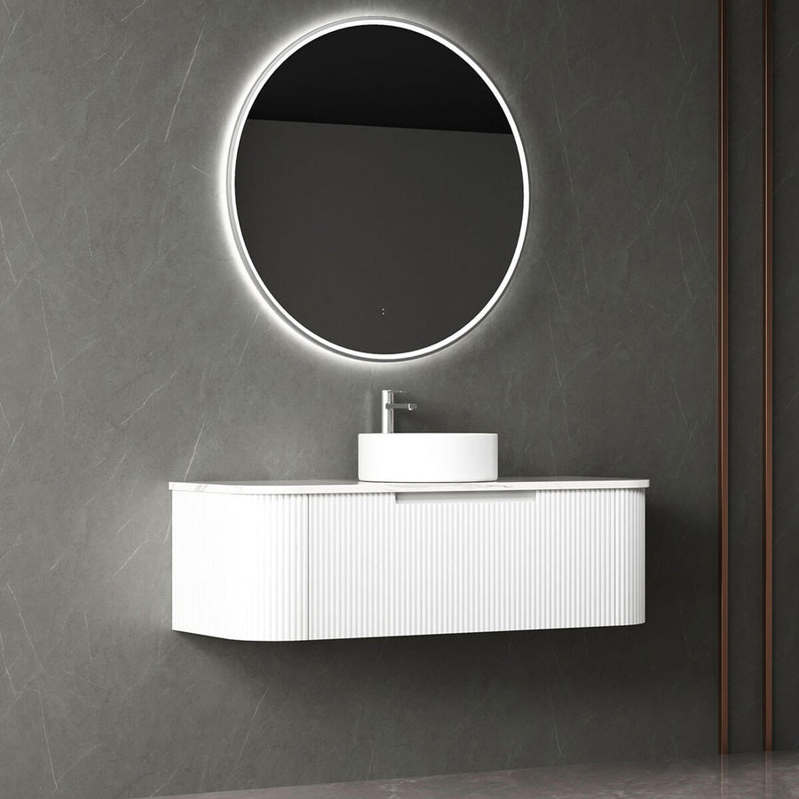 Petra Ribbed White Curved Wall Hung Vanity – Sunlight Bathrooms