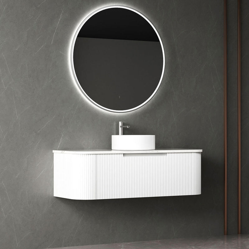 Petra Ribbed White Vanity Unit, Curved Wall Hung Vanity – Sunlight ...