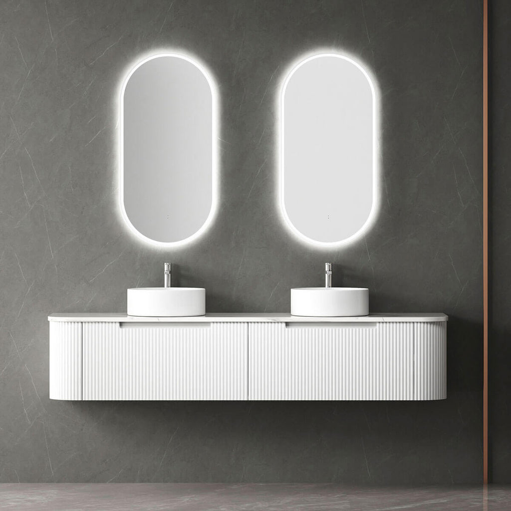 Petra Ribbed White Vanity Unit, Curved Wall Hung Vanity – Sunlight ...