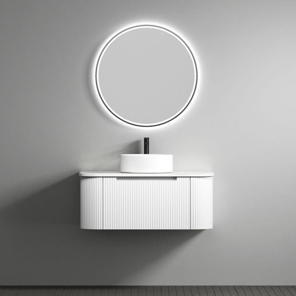Petra Ribbed White Vanity Unit, Curved Wall Hung Vanity – Sunlight ...