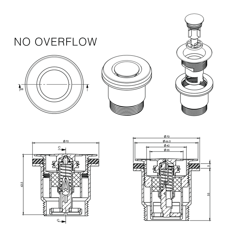 Pop Down Pull Out Bath Waste 40mm