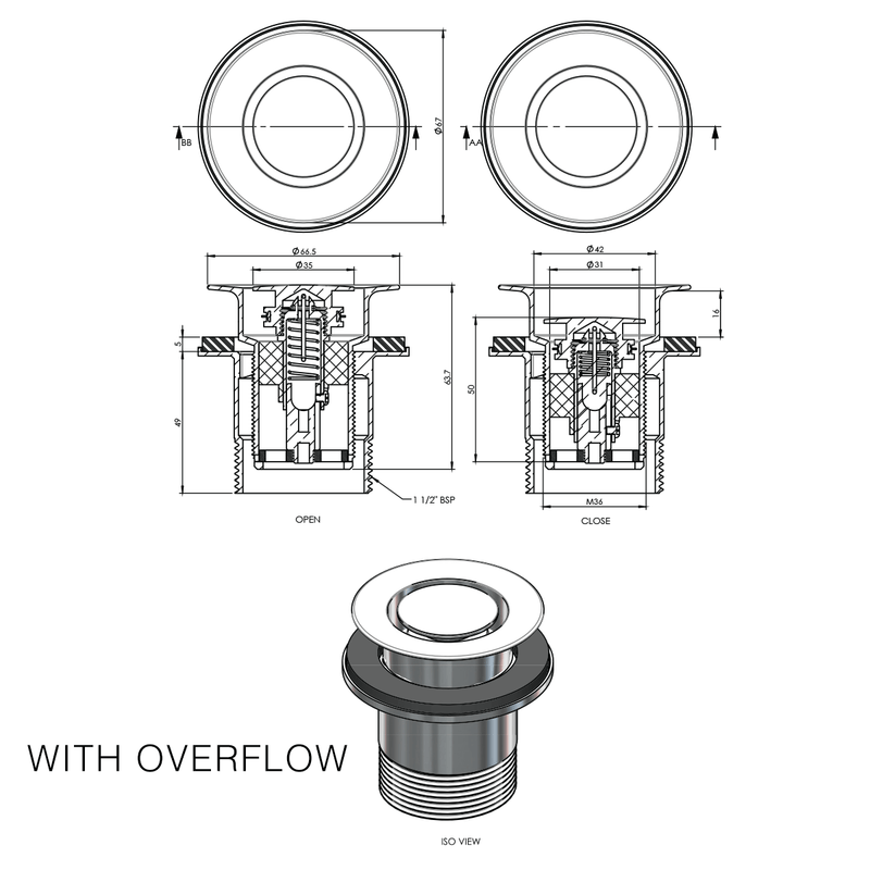 Pop Down Pull Out Bath Waste 40mm