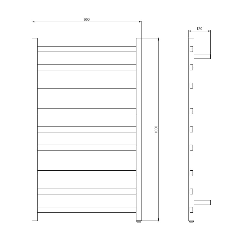 CLASSIC Square 9 Bar Heated Towel Rack