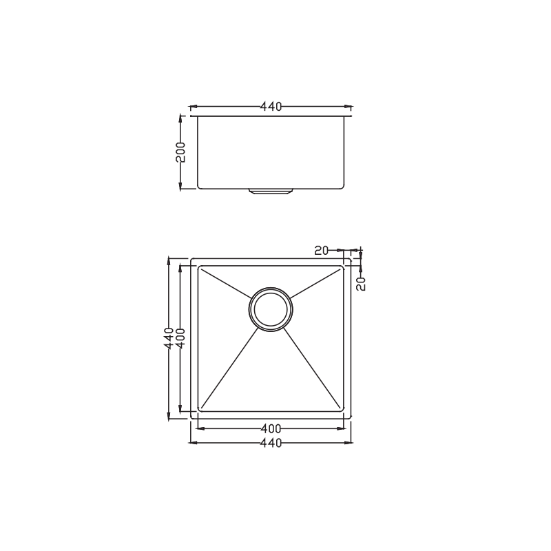 Luna Single Bowl Stainless Steel Sink 440x440x200