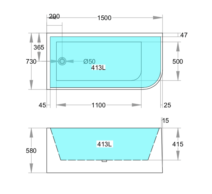Stanford Corner Bathtub 1500-1700mm