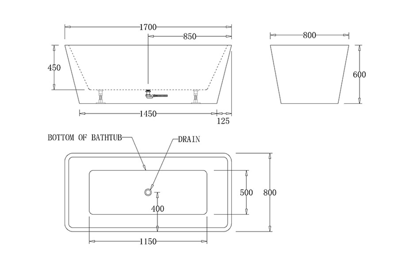 Turin Rectangular Freestanding Bathtub 1500-1700mm