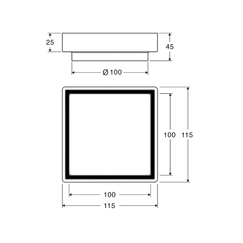 Trade Tile Insert 115x115 Floor Drain Waste 100mm Outlet